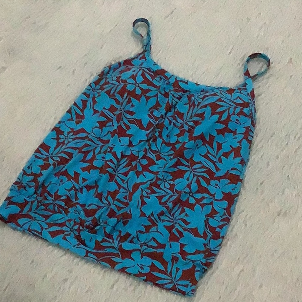 Lands End women’s red blue Floral Tankini Swim Top size 2l